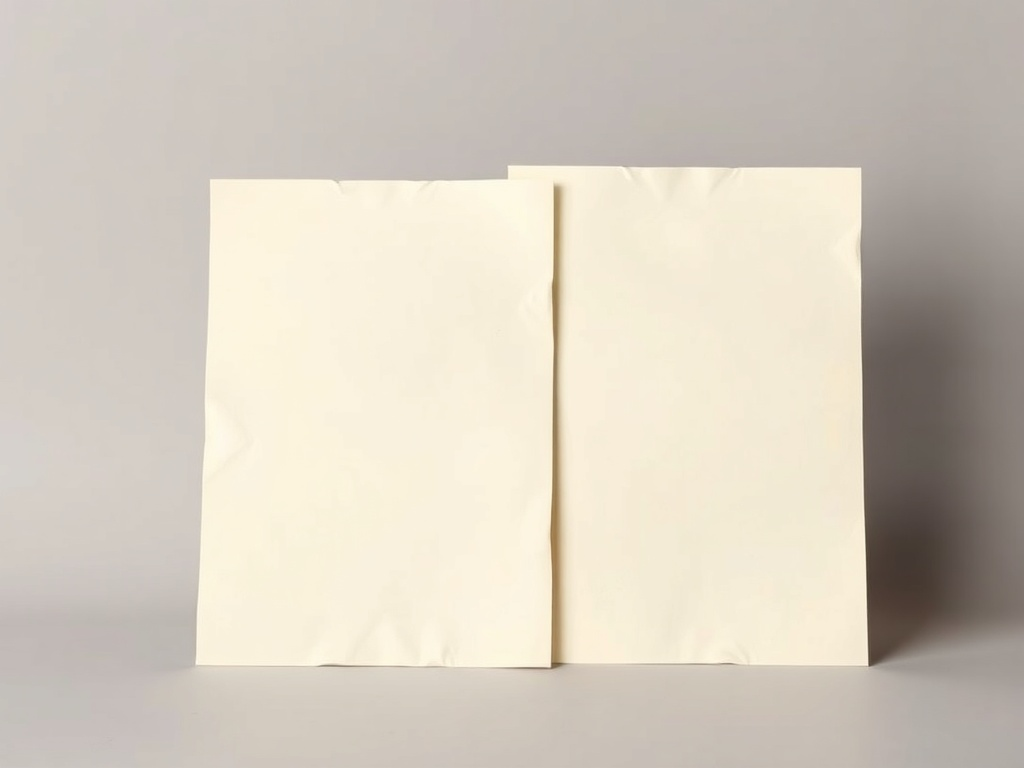 Two blank sheets on a plain studio ground, with colored light from each side.