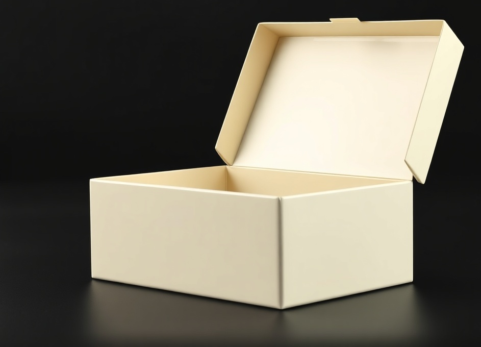 An open cream box on a dark field, the session cashier.