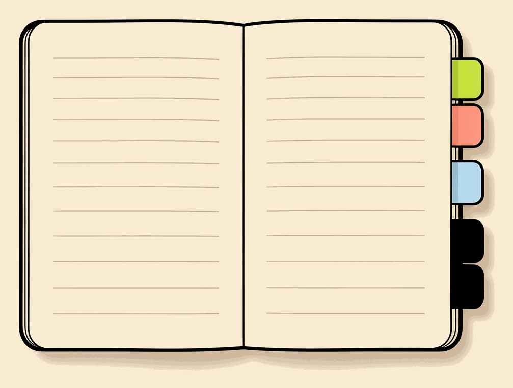 One open binder with four tabs, one for each product path on this page.
