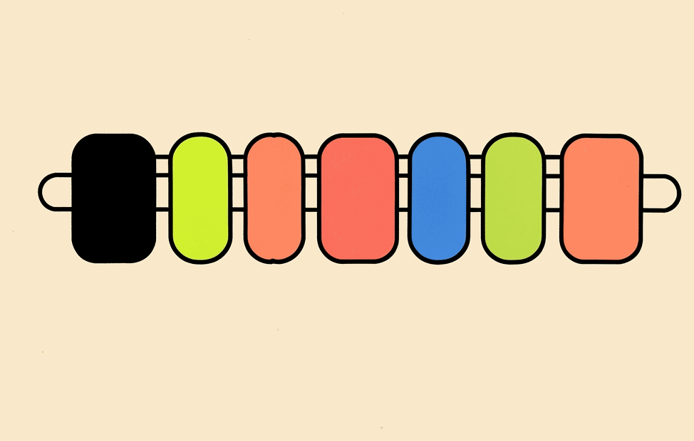 Six blank route tabs on one rail, in the colours of this site.