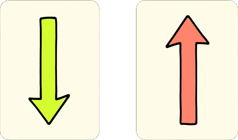 Two separate slips: deposits point down, payouts point up, and the slips do not connect.